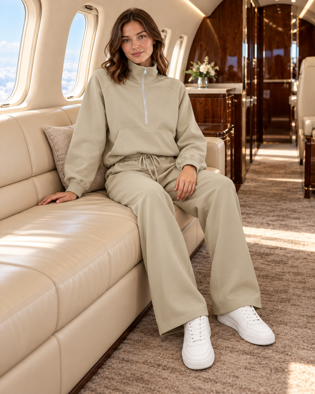 SOFI SET HALF ZIP SWEATSHIRT & WIDE LEG TROUSERS