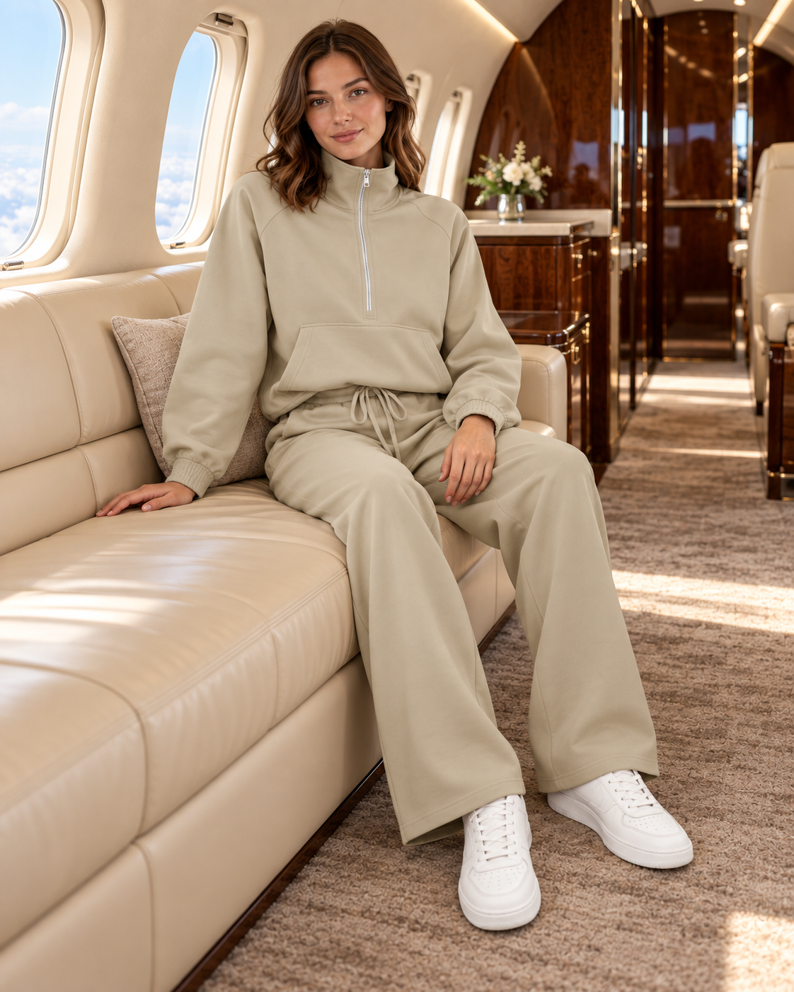 SOFI SET HALF ZIP SWEATSHIRT & WIDE LEG TROUSERS