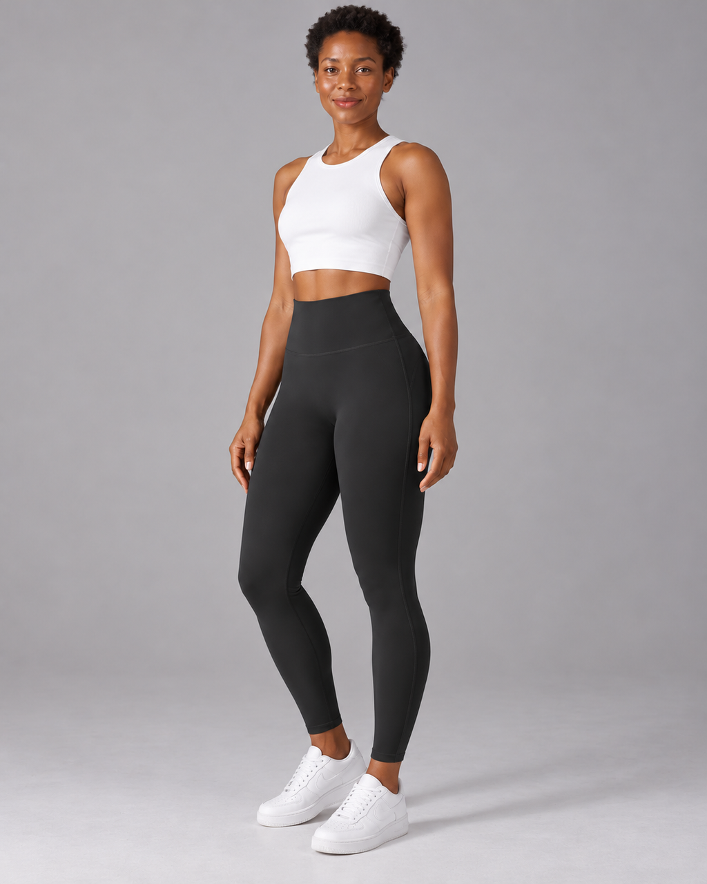 ALMA black high-waisted leggings — three quarter