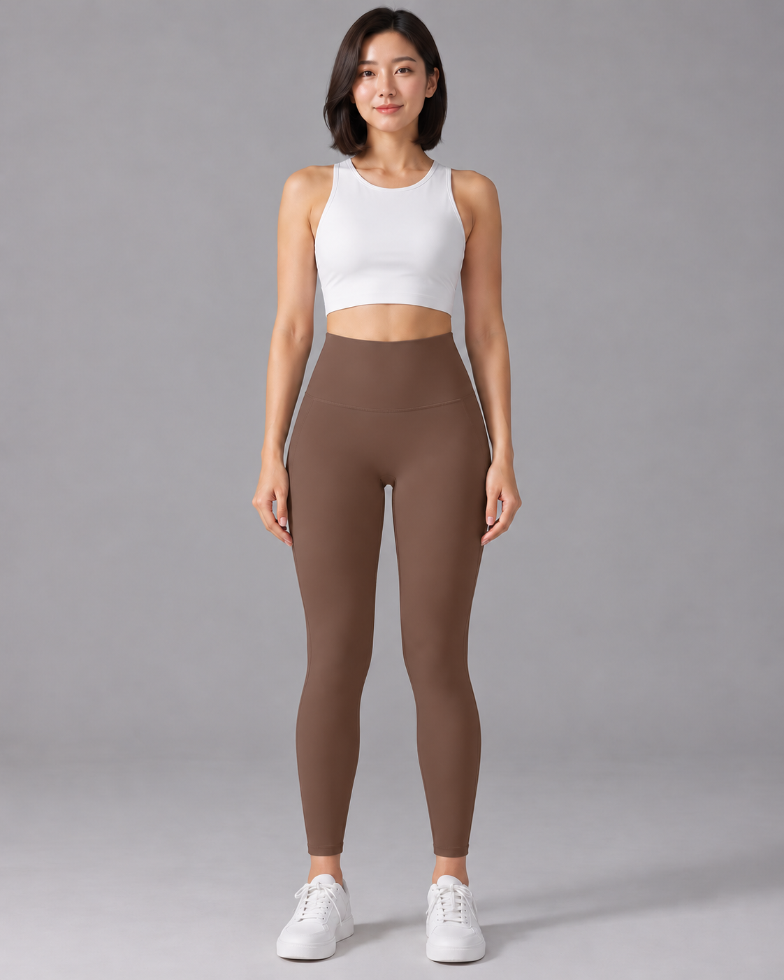 ALMA high-waisted leggings in cocoa color — front view