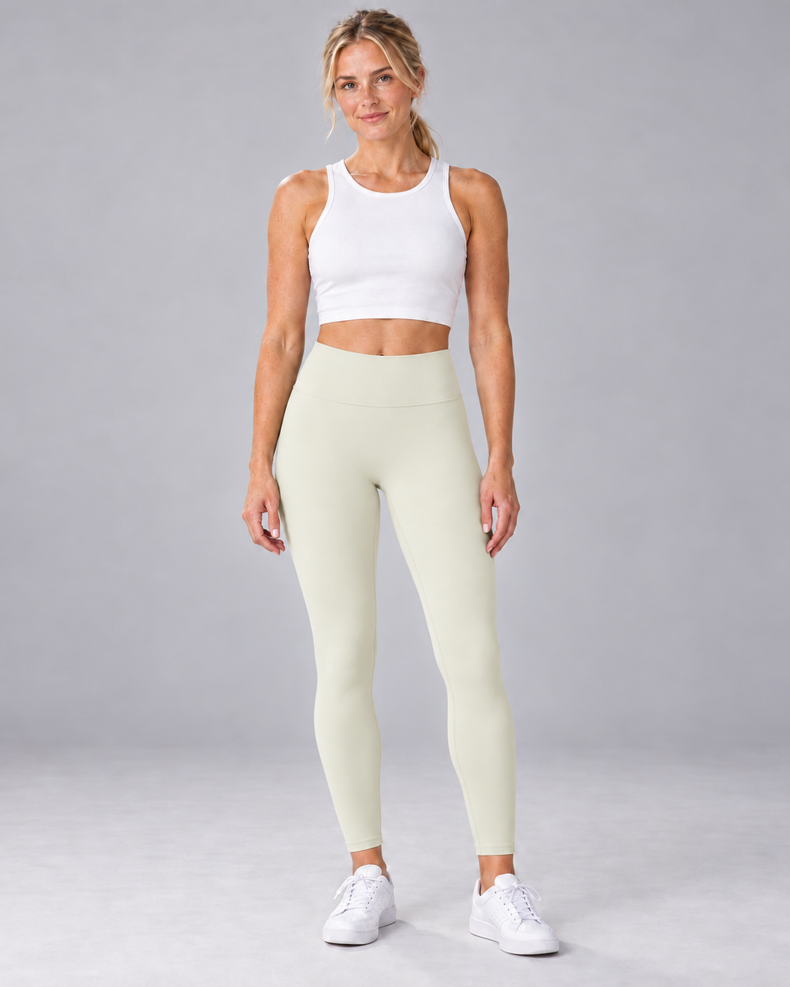 ALMA high-waisted leggings in light ivory — front view