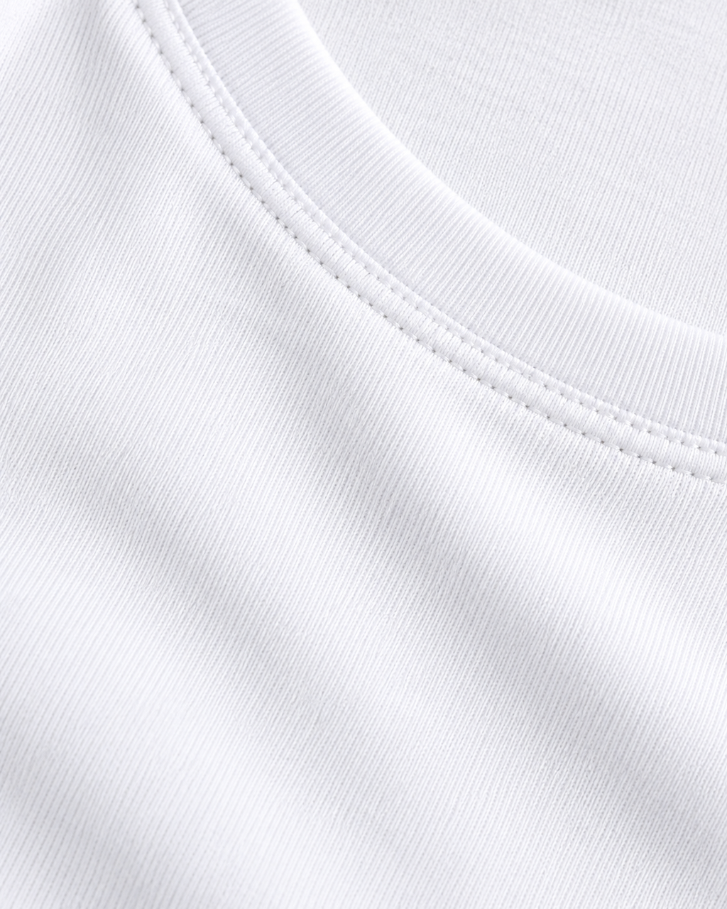 ALMA white sports bra — fabric and neckline stitching detail