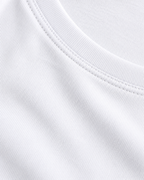 ALMA white sports bra — fabric and neckline stitching detail