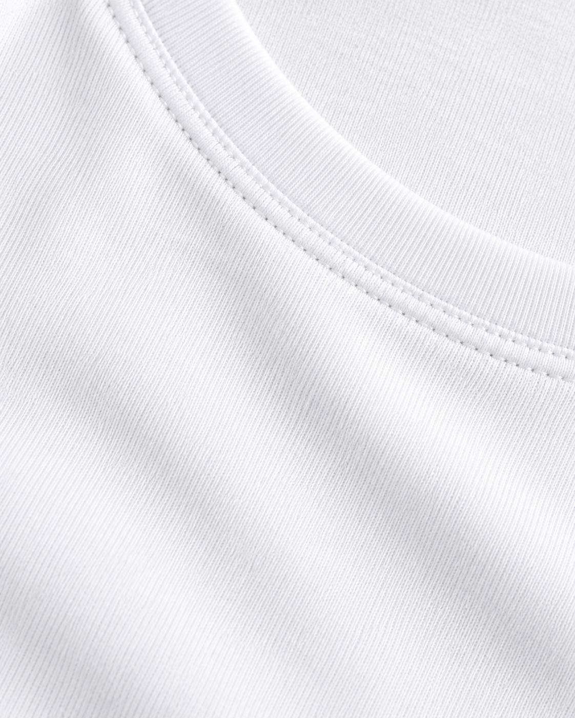 ALMA white sports bra — fabric and neckline stitching detail
