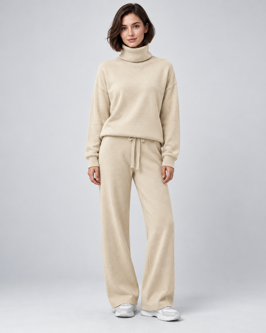 AMARA turtleneck sweater and drawstring pants set - apricot - front view