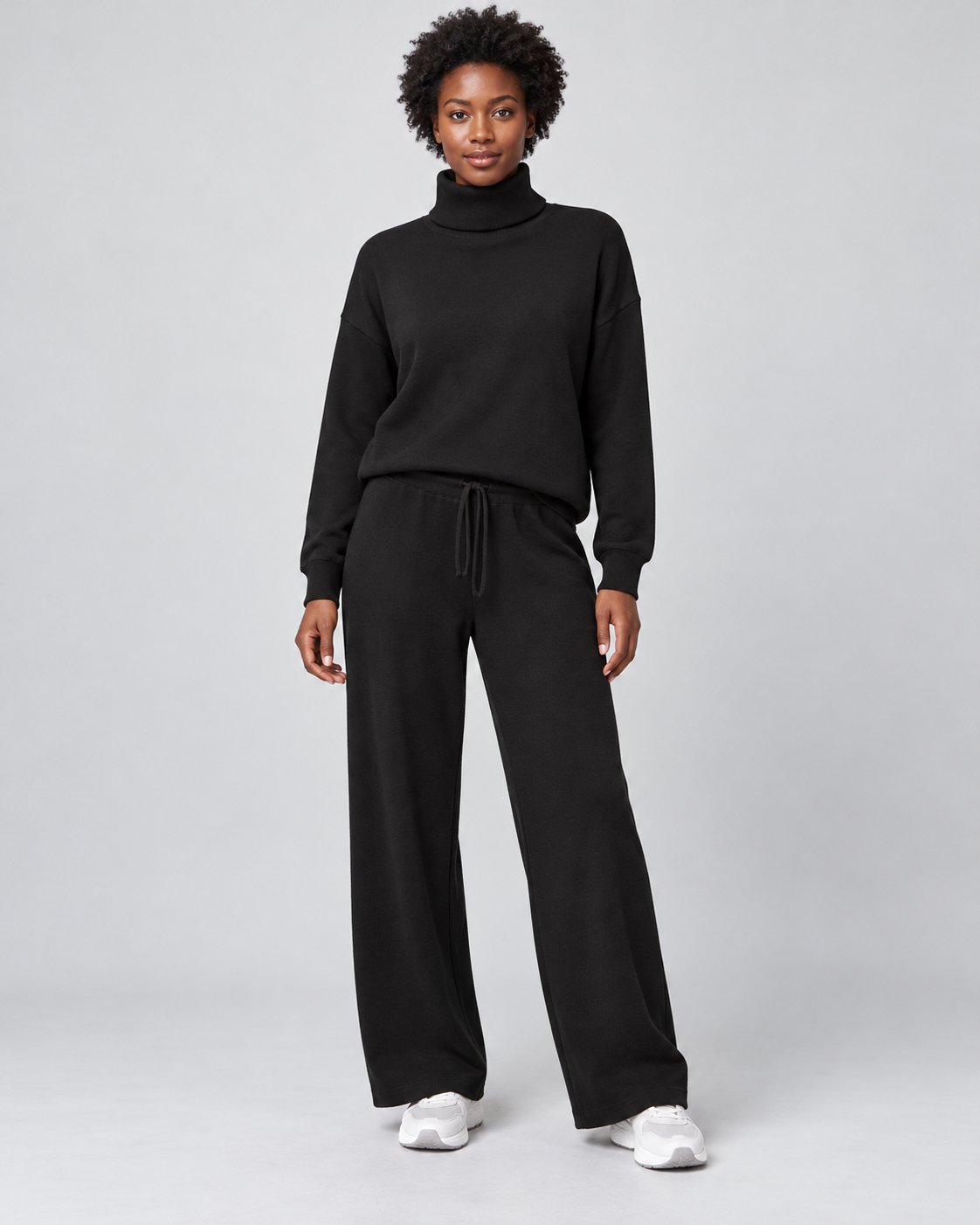 AMARA turtleneck sweater and drawstring pants set - black - front view