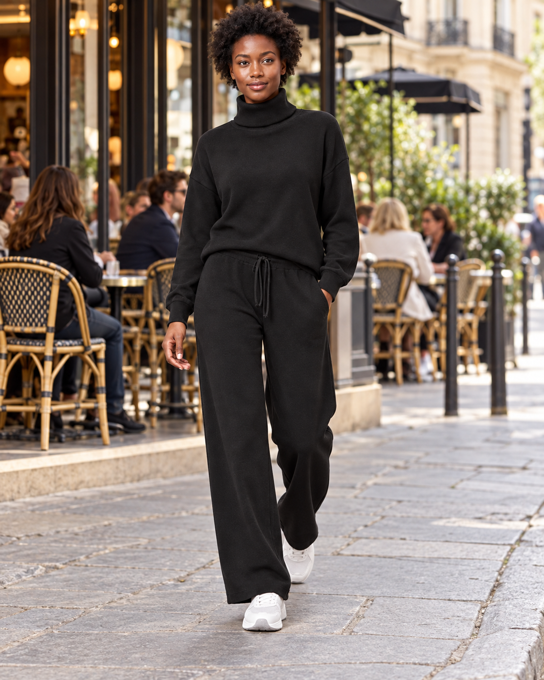 AMARA turtleneck sweater and drawstring pants set - black - lifestyle