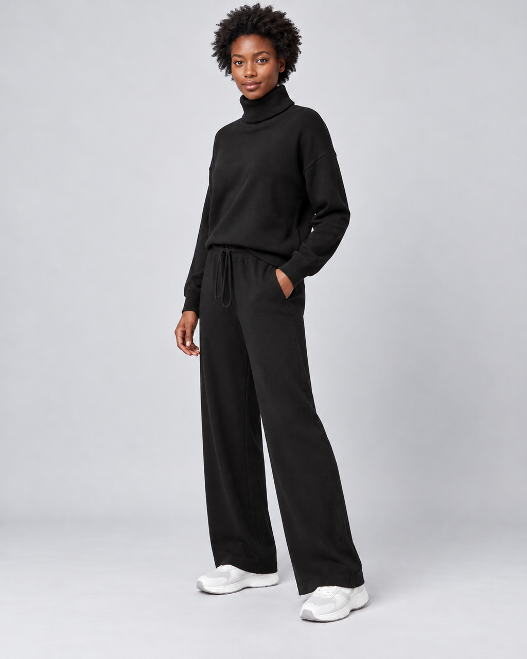 AMARA turtleneck sweater and drawstring pants set - black - three quarter