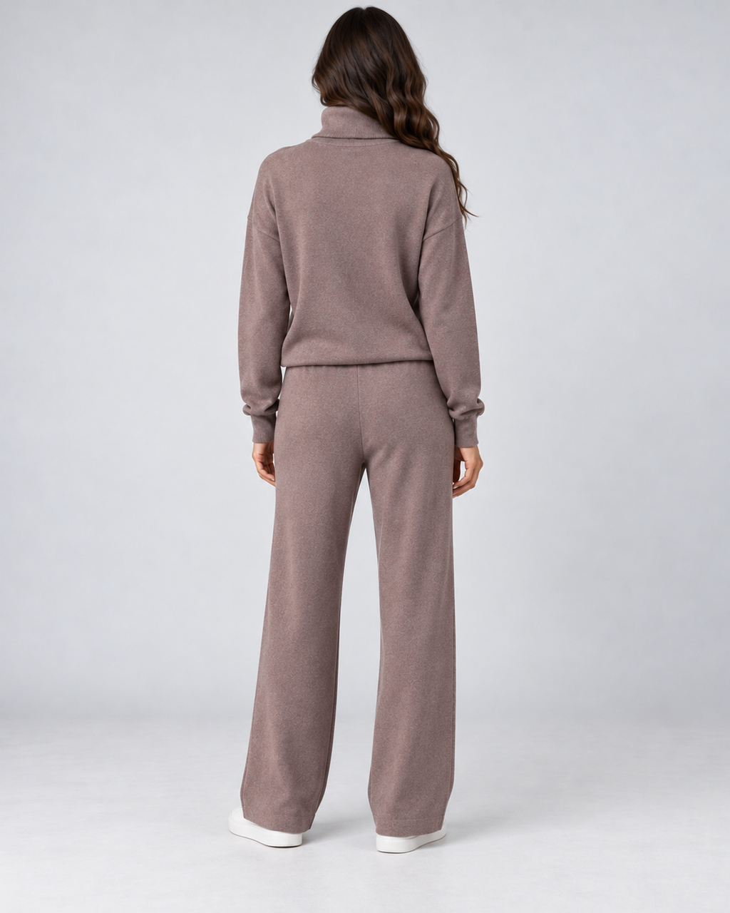 AMARA turtleneck sweater and drawstring pants set - coffee - back