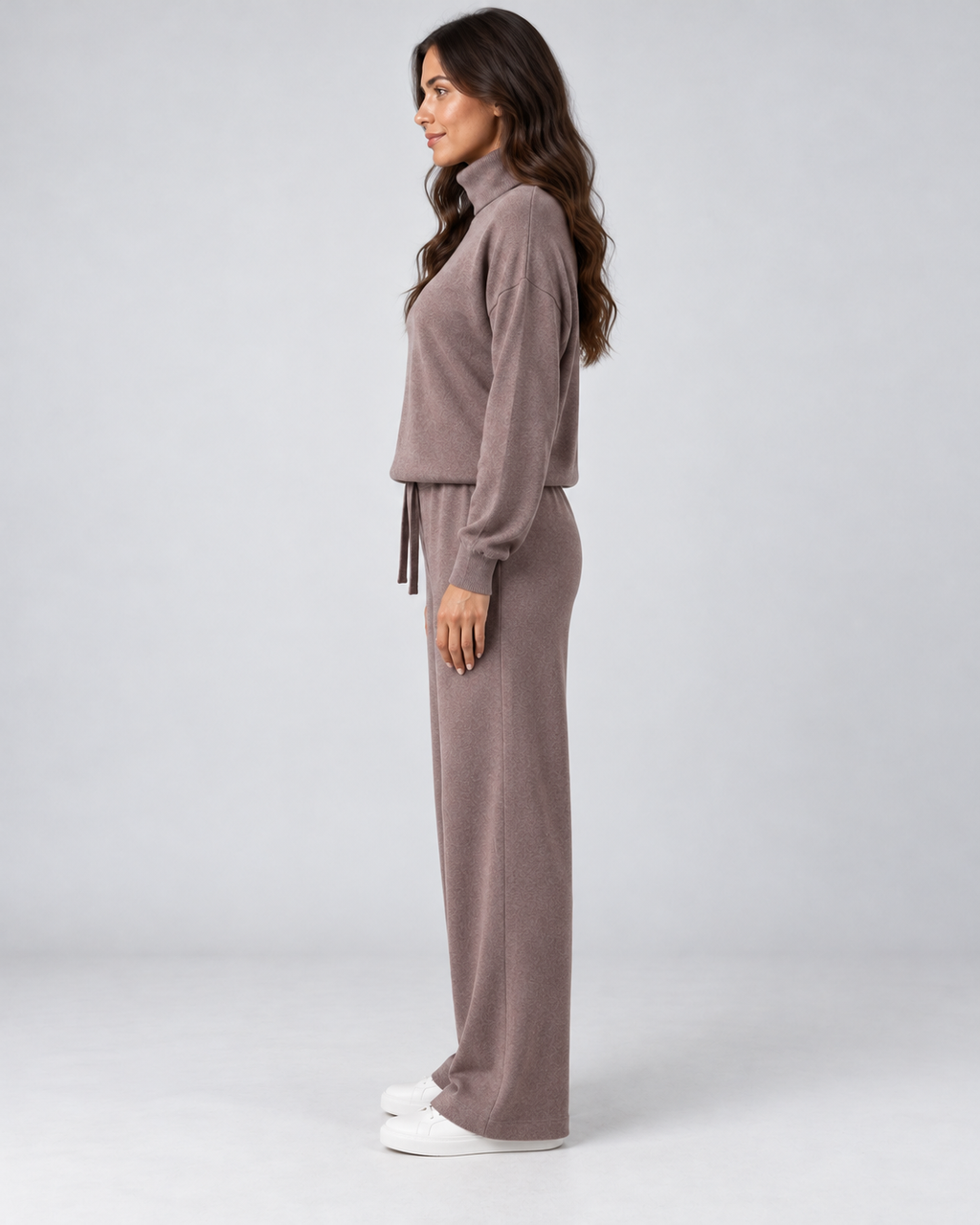 AMARA turtleneck sweater and drawstring pants set - coffee - side