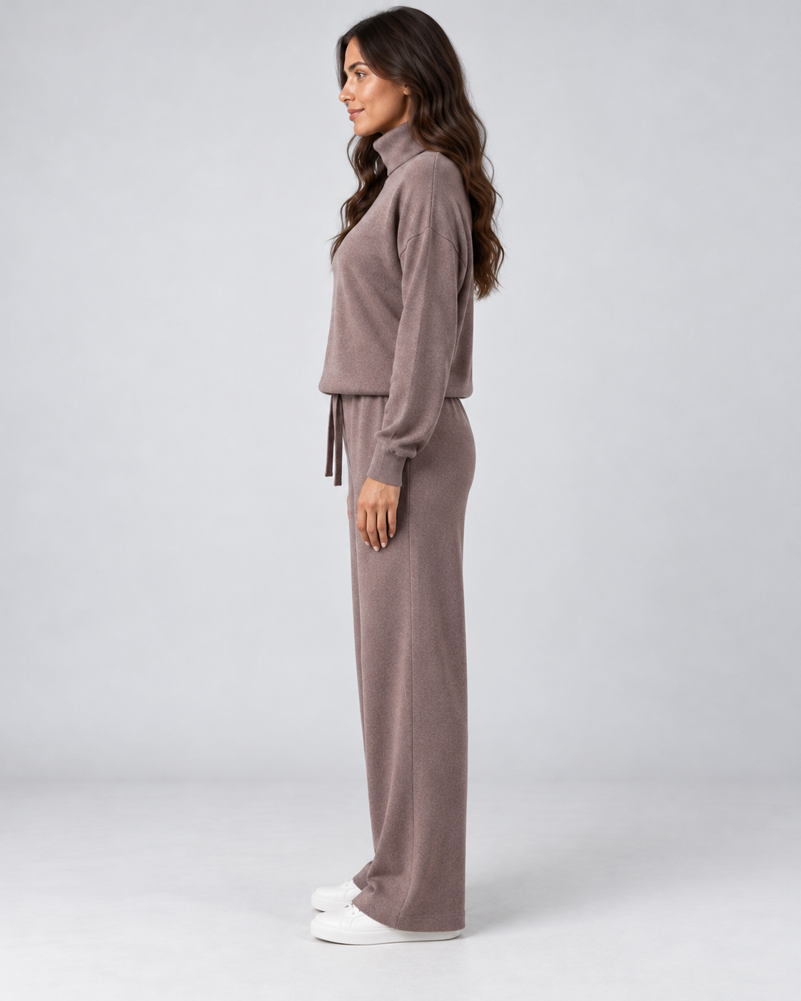 AMARA turtleneck sweater and drawstring pants set - coffee - side