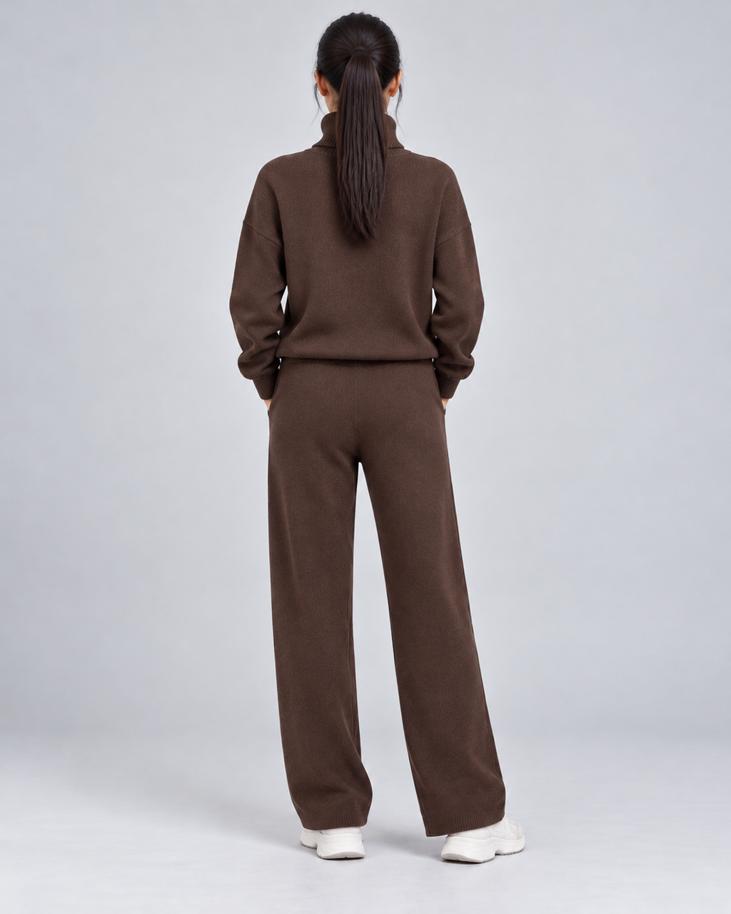 AMARA turtleneck sweater and drawstring pants set - dark coffee - back