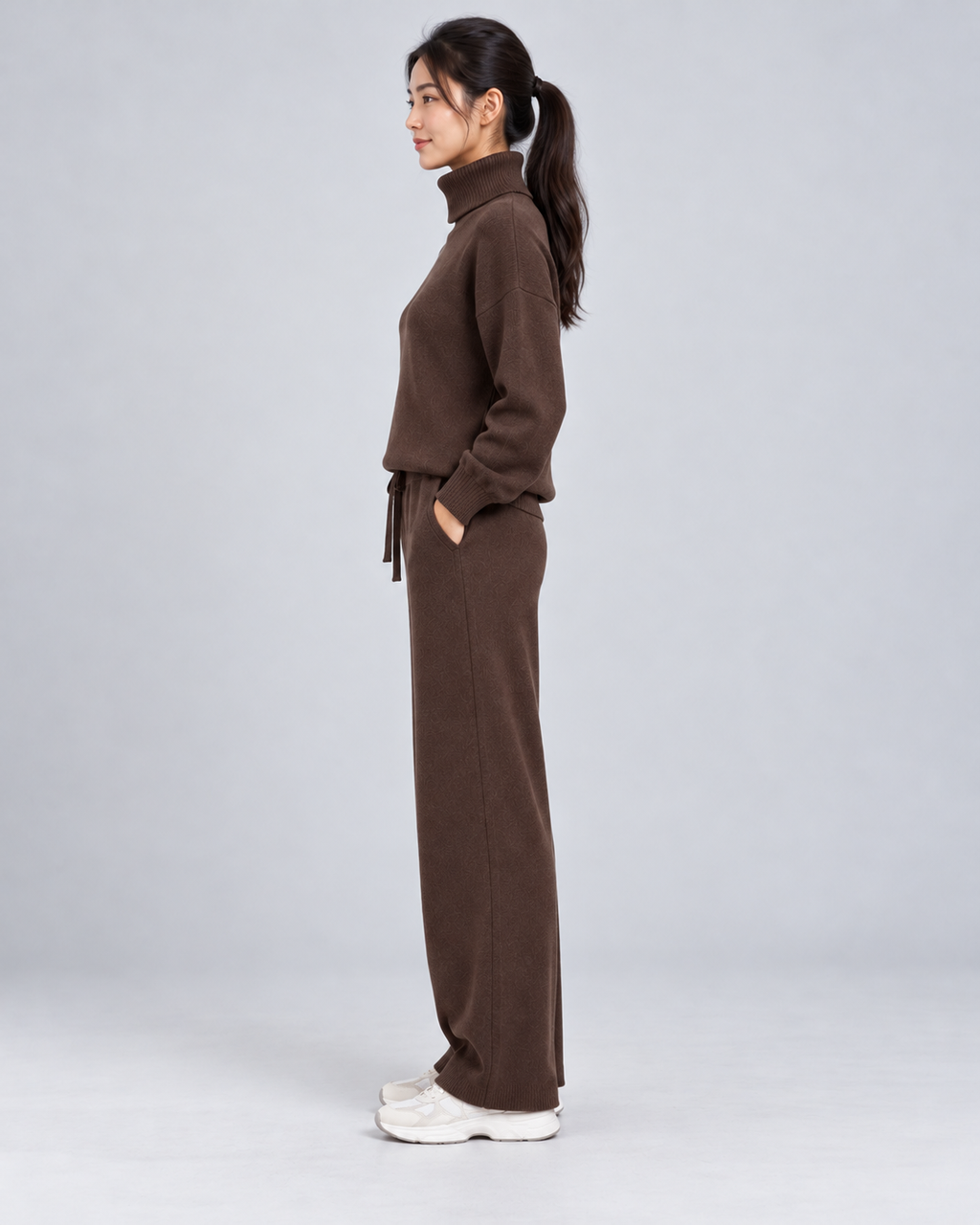 AMARA turtleneck sweater and drawstring pants set - dark coffee - side