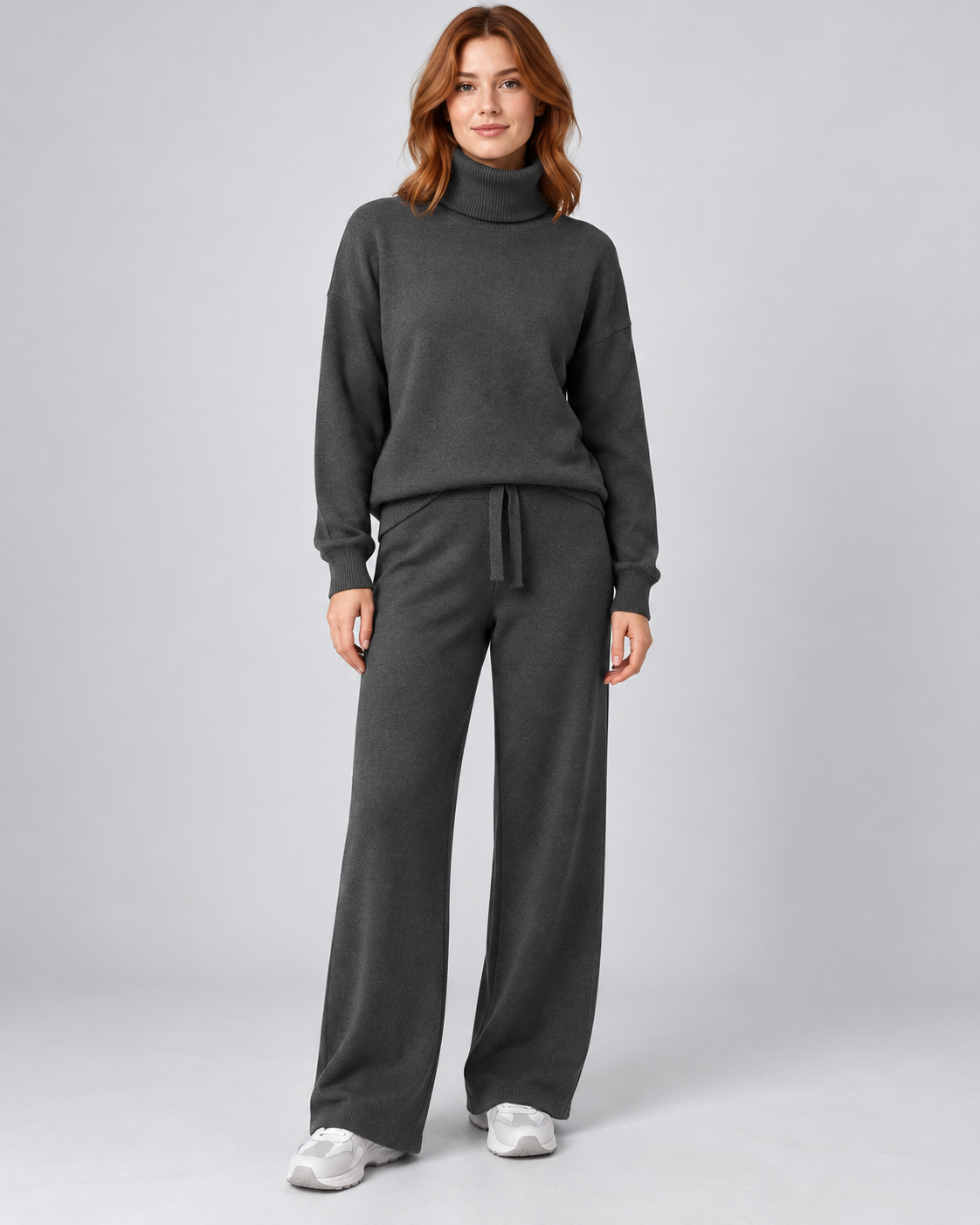 AMARA turtleneck sweater and drawstring pants set - grey - front view