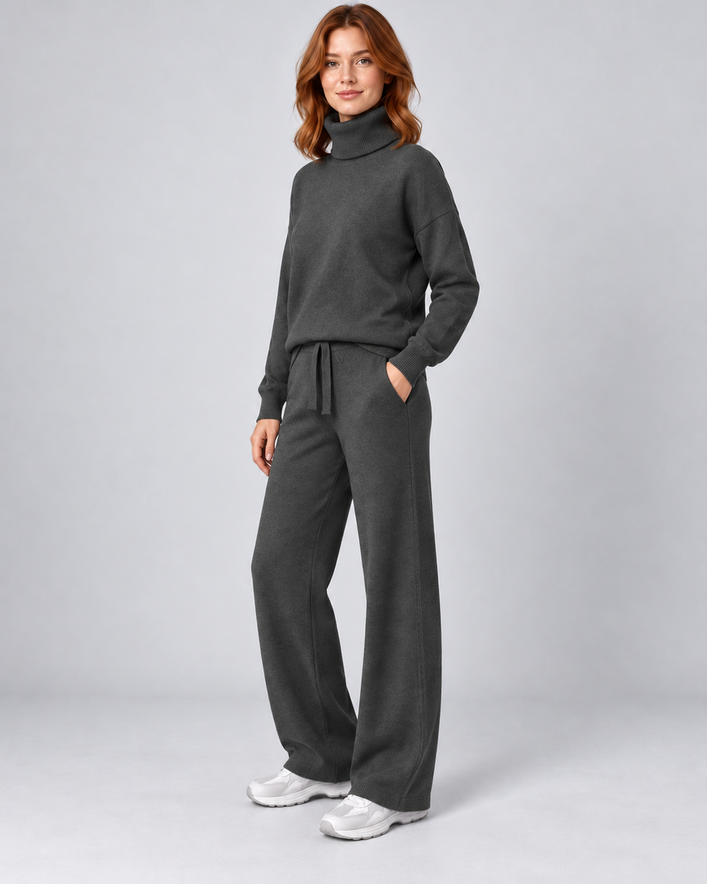 AMARA turtleneck sweater and drawstring pants set - grey - three quarter