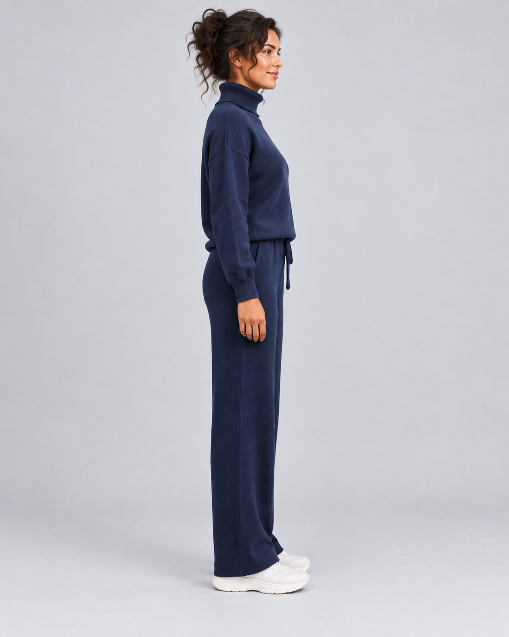 AMARA turtleneck sweater and drawstring pants set - navy blue - side