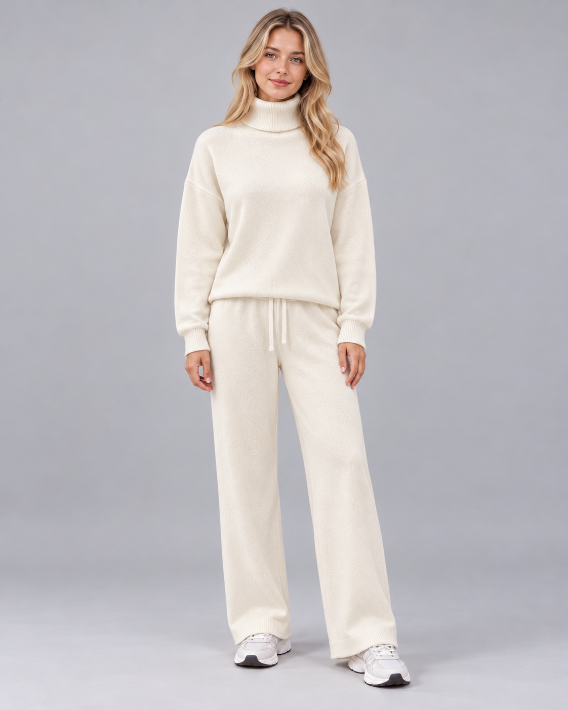 AMARA turtleneck sweater and drawstring pants set - white - front view