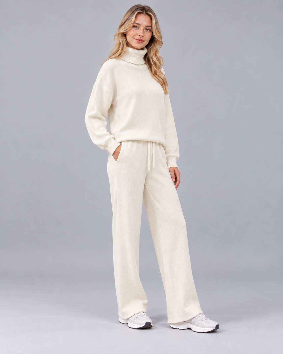 AMARA turtleneck sweater and drawstring pants set - white - three quarter