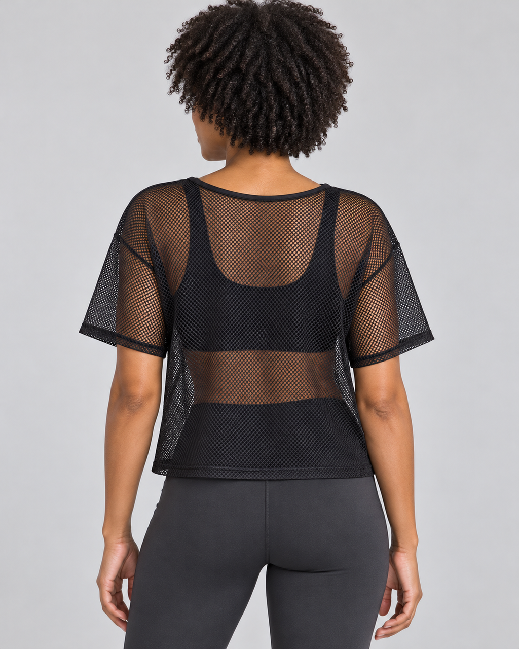 ANAIS BLACK sheer mesh tee - back view