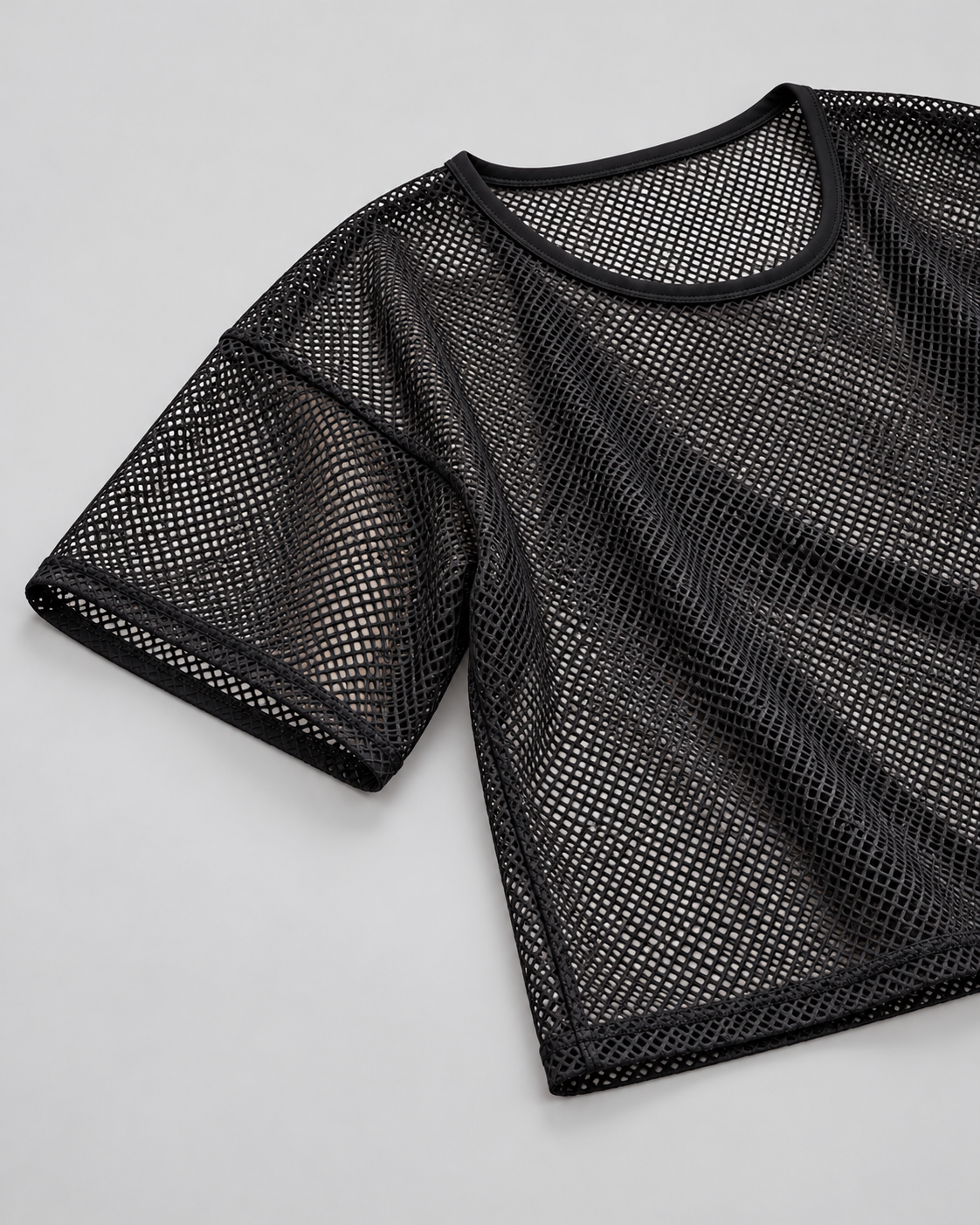 ANAIS black sheer mesh tee - sleeve and side seam detail