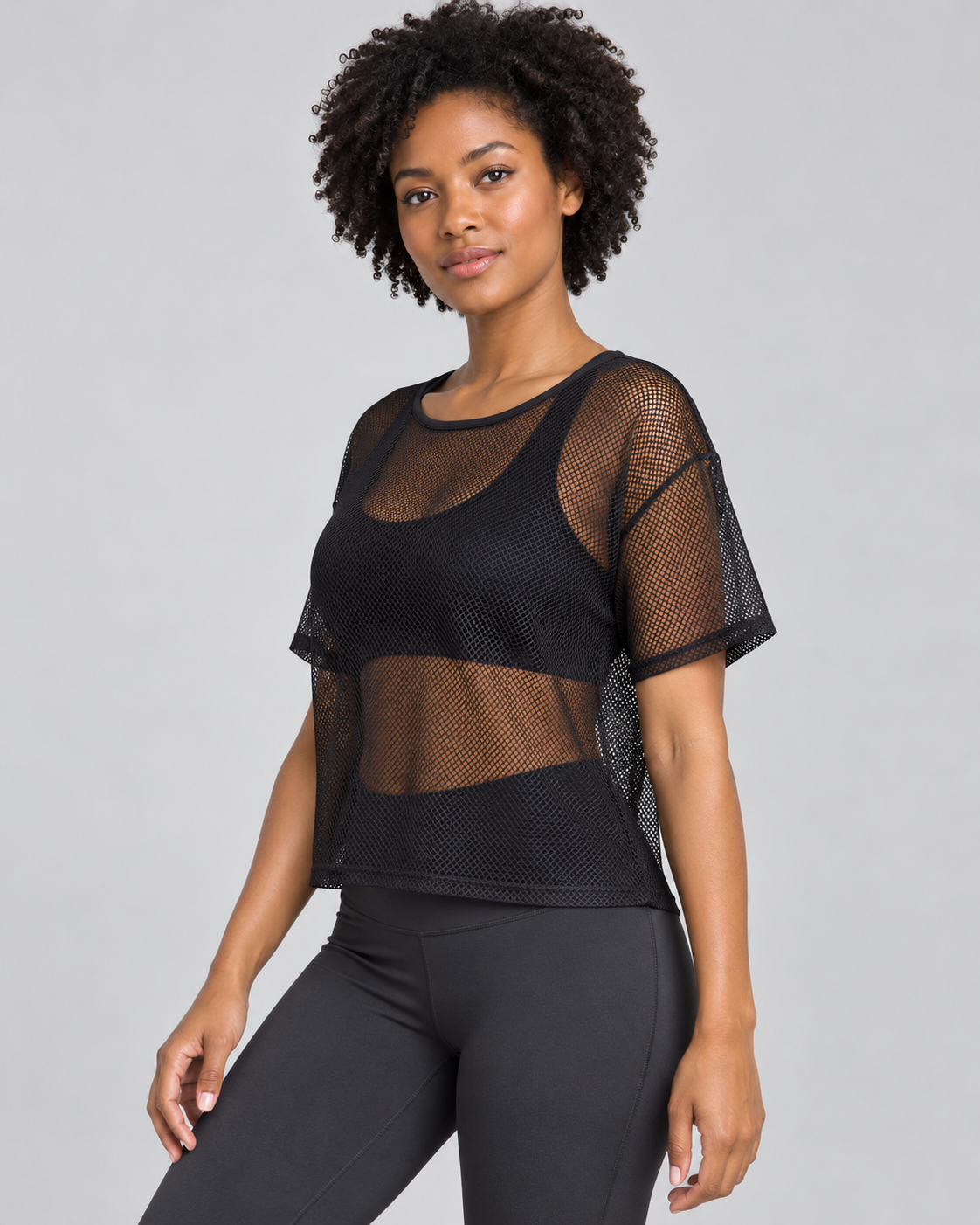ANAIS BLACK sheer mesh tee - three-quarter view