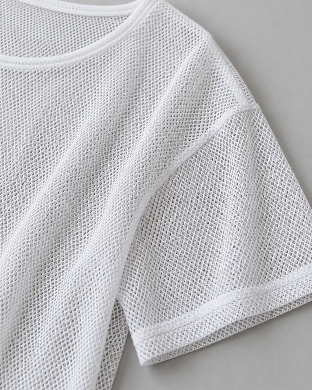ANAIS White sheer mesh tee - mesh fabric detail