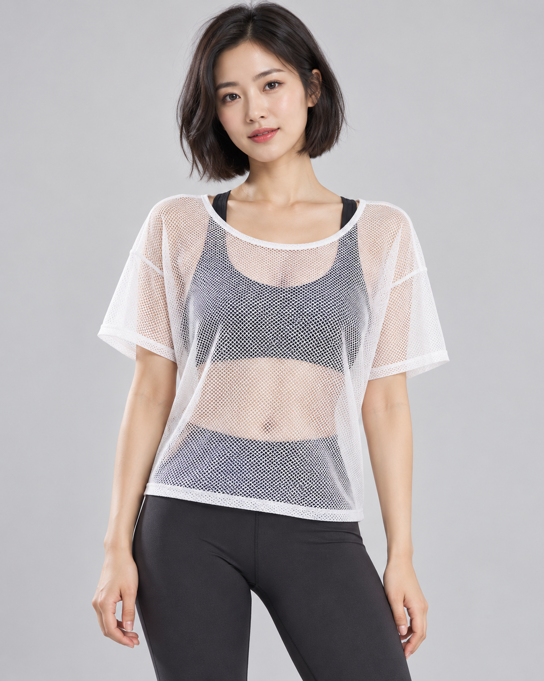 ANAIS White sheer mesh tee - front view
