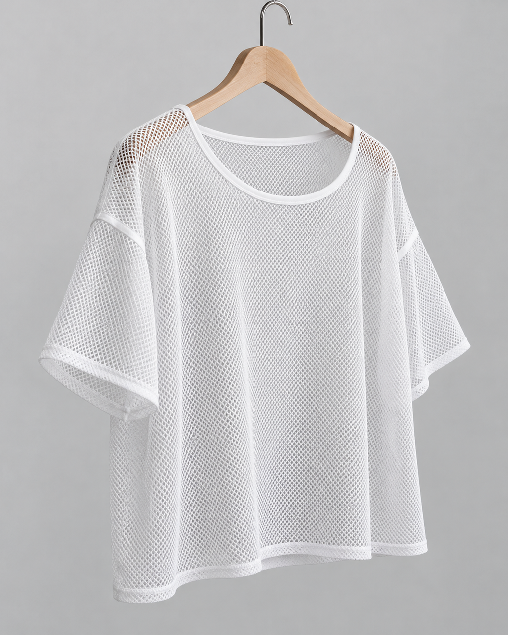 ANAIS White sheer mesh tee - on hanger