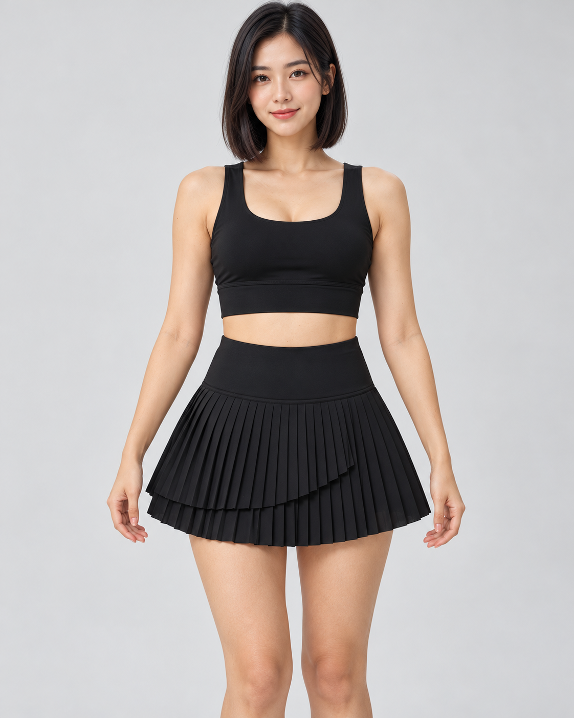 ARIA black pleated skort — front view