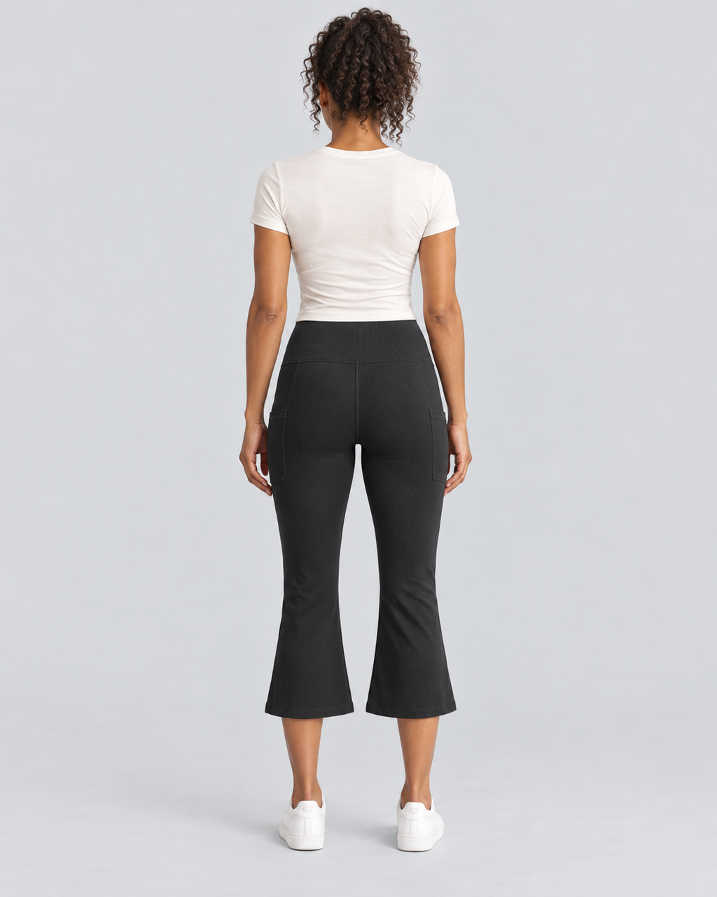AWA black capri flare pants - back view