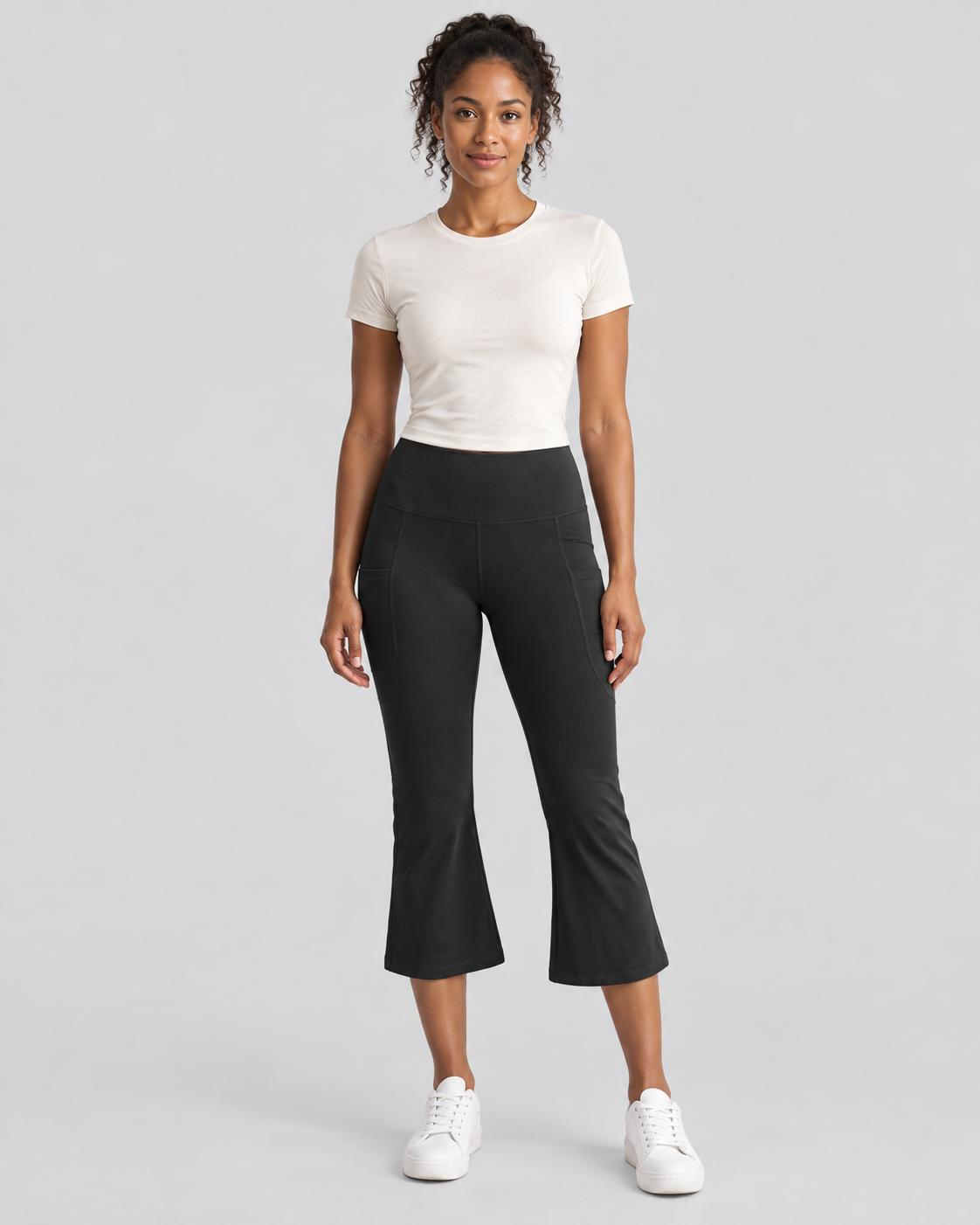 AWA BLACK capri flare pants - front view