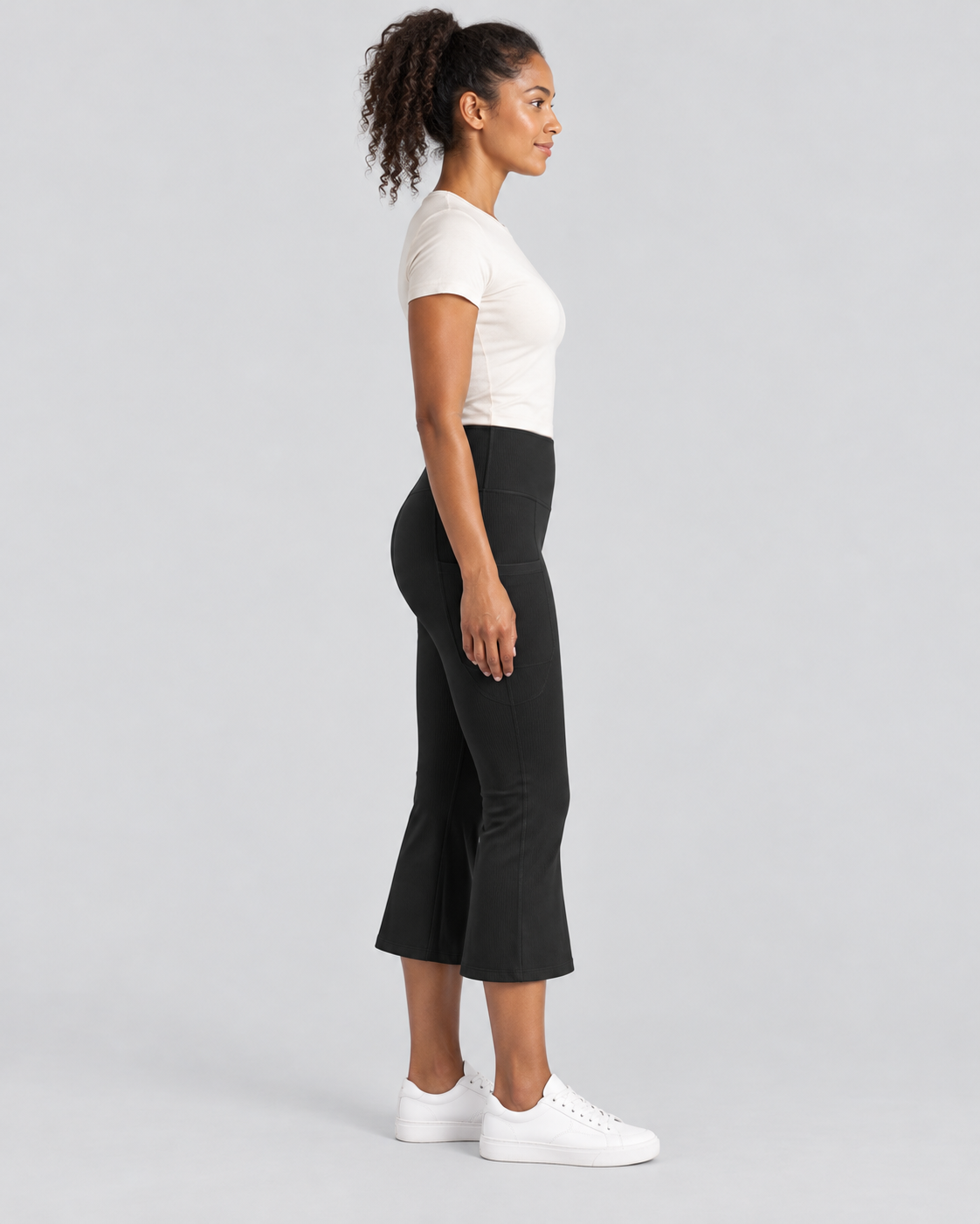AWA black capri flare pants - side view