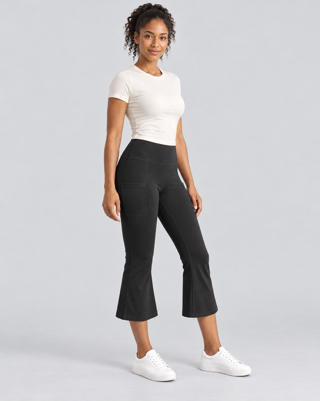 AWA black capri flare pants - three-quarter view