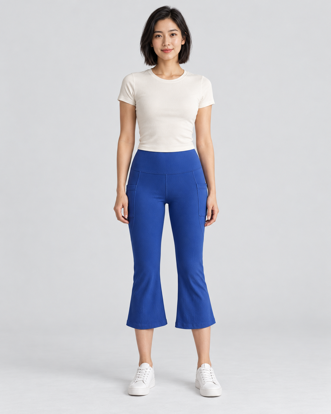 AWA DARK BLUE capri flare pants - front view