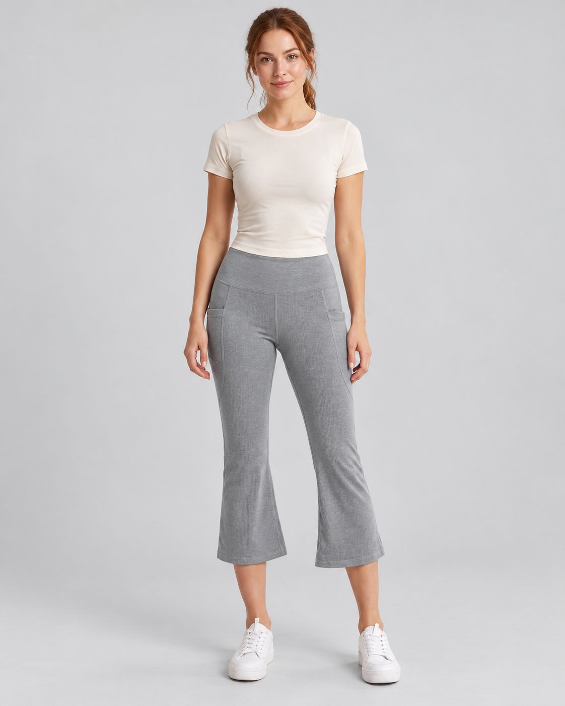 AWA Lea W gray capri flare pants - front view