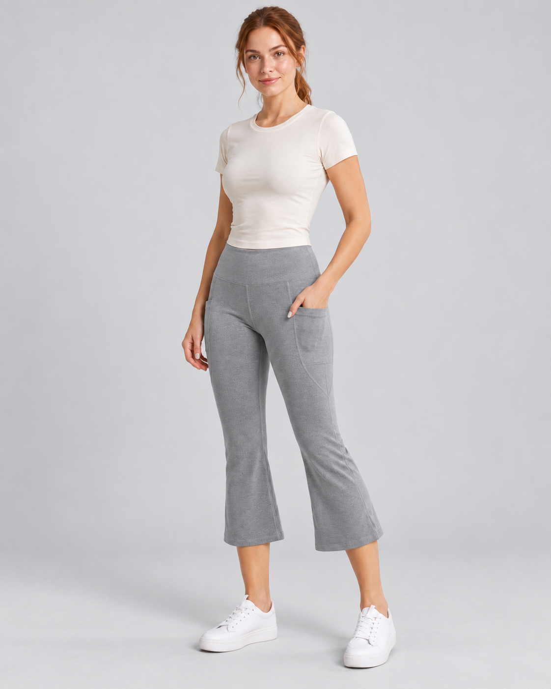 AWA lea-w-gray capri flare pants - three-quarter view