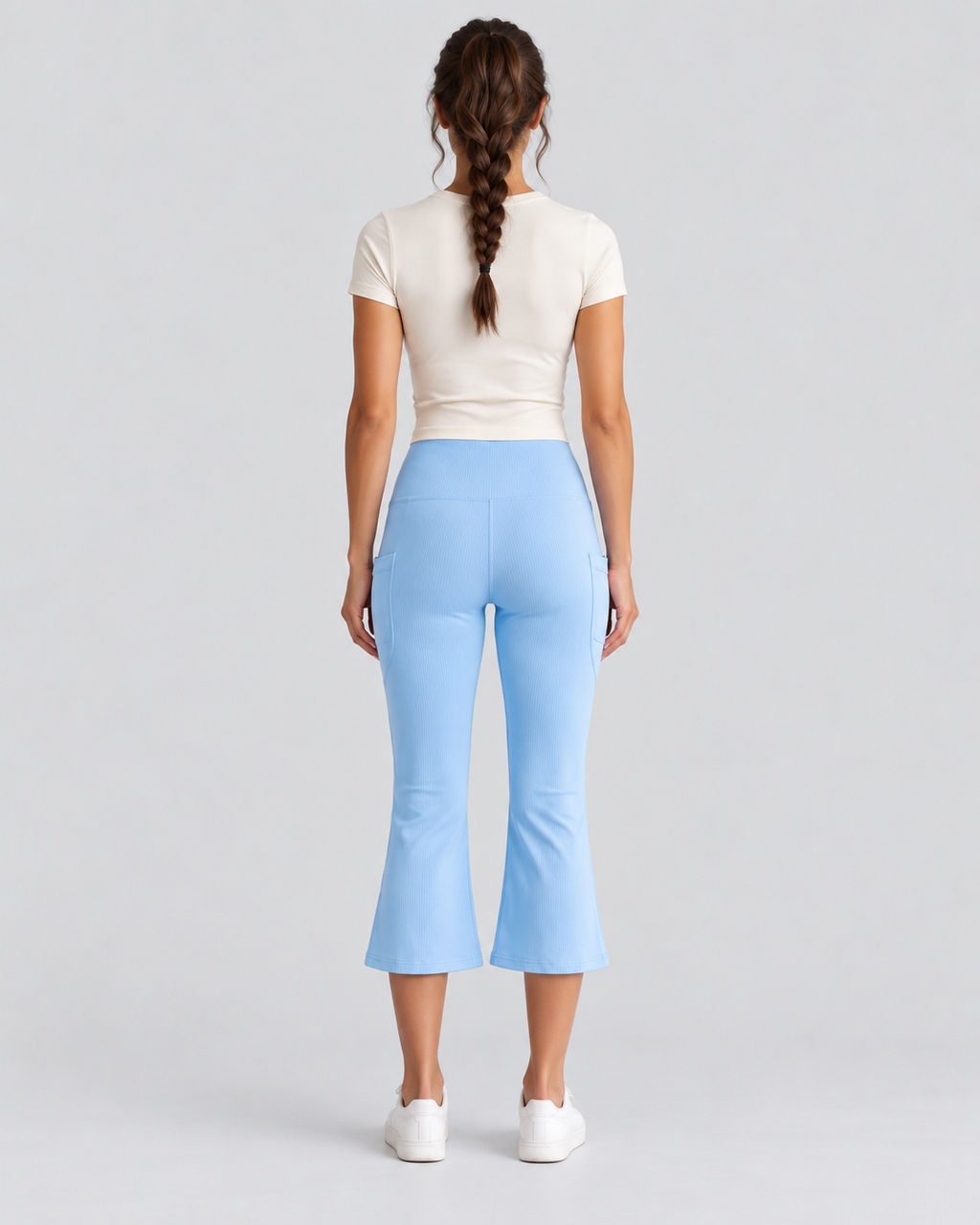 AWA light-blue capri flare pants - back view