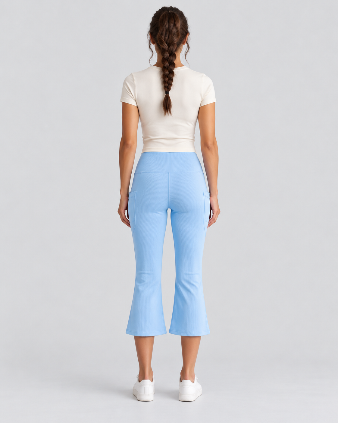 AWA light-blue capri flare pants - back view