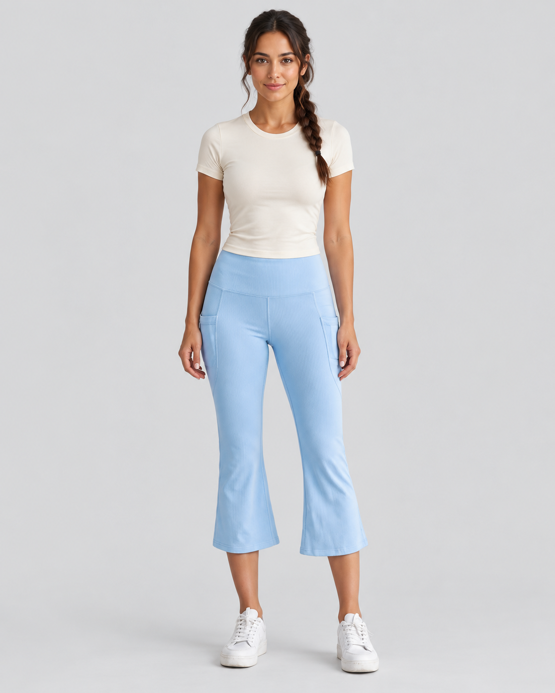 AWA light blue capri flare pants - front view