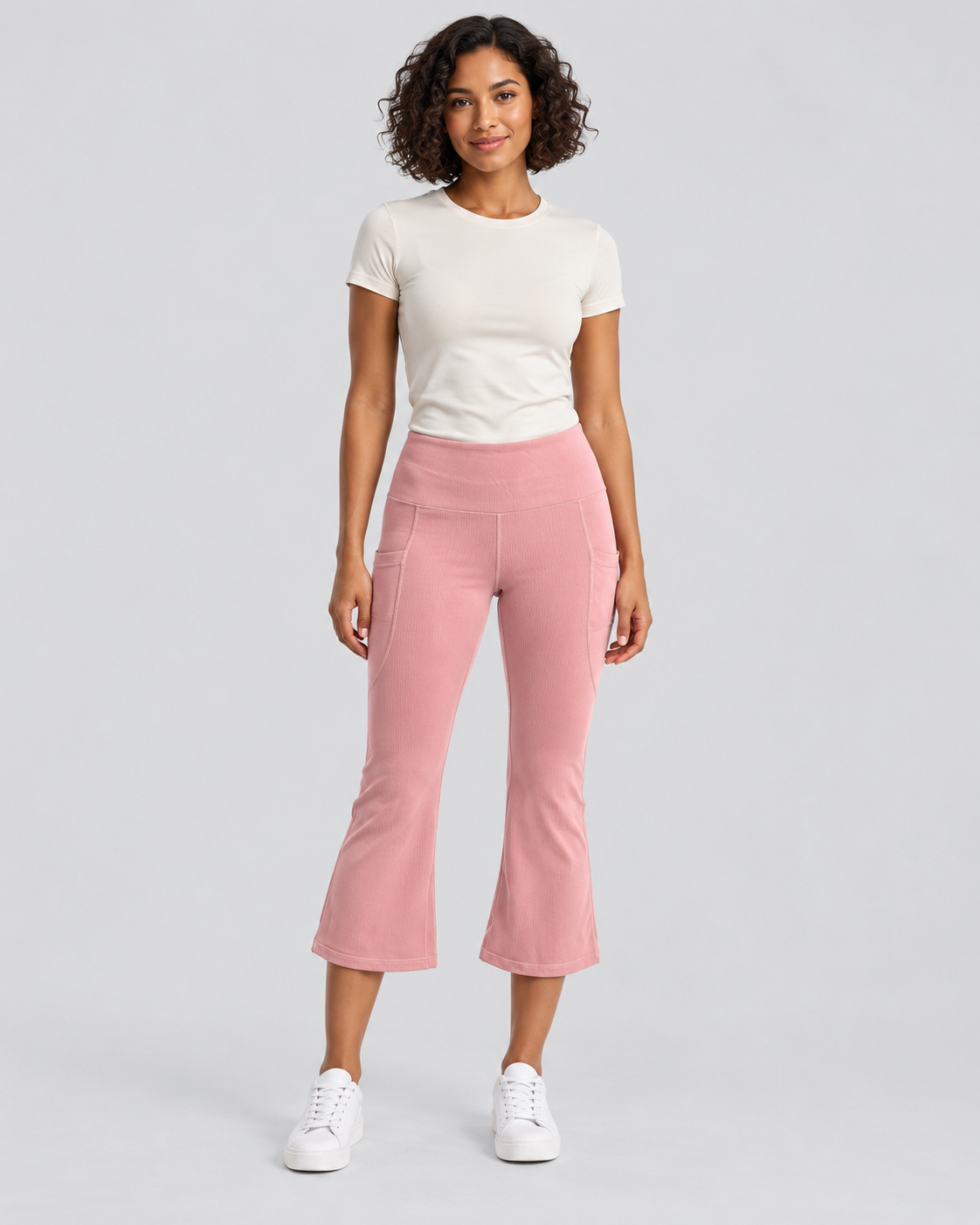 AWA Line Pink capri flare pants - front view