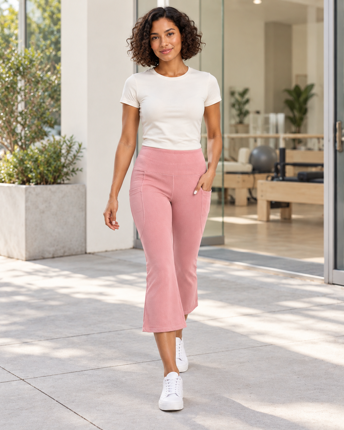 AWA line-pink capri flare pants - lifestyle view
