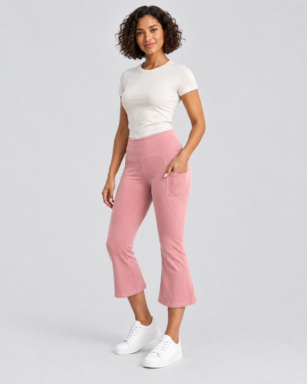 AWA line-pink capri flare pants - three-quarter view