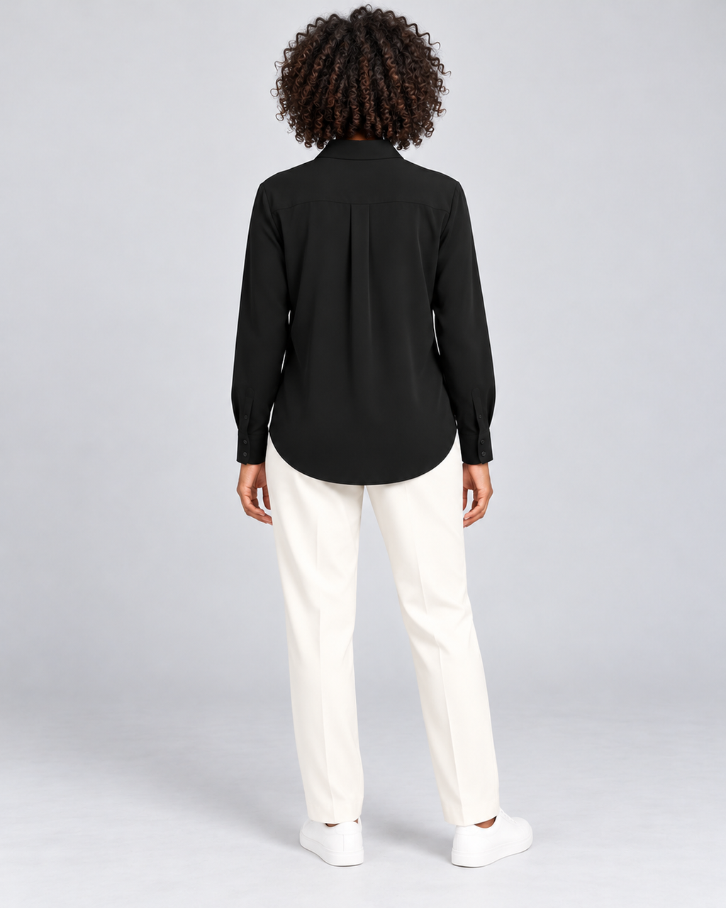 CYRA black long sleeve button-front shirt - back view