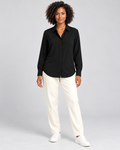 CYRA black long sleeve button-front shirt - front view
