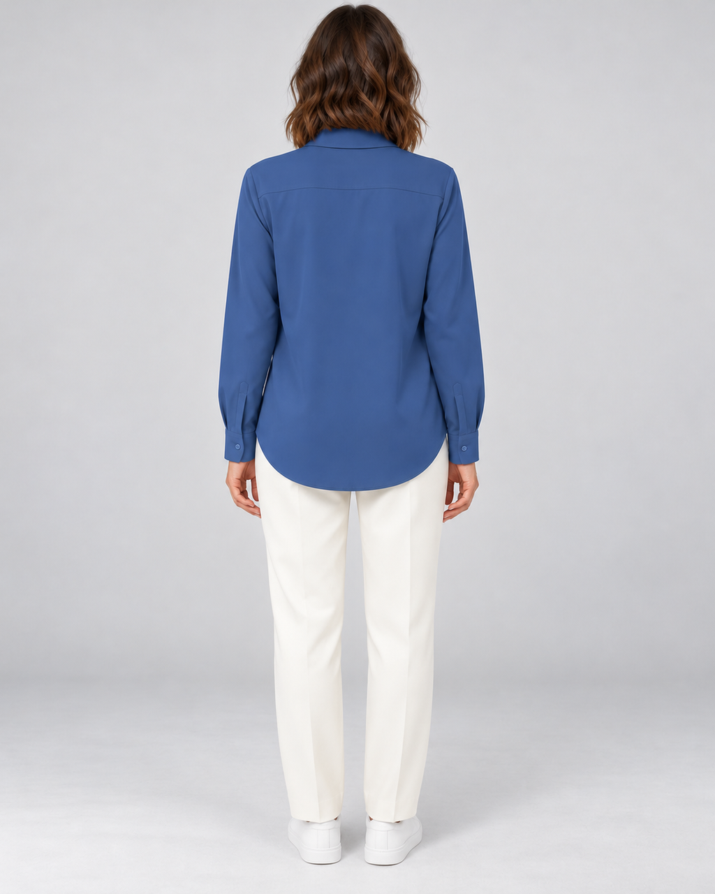 CYRA blue long sleeve button-front shirt - back view