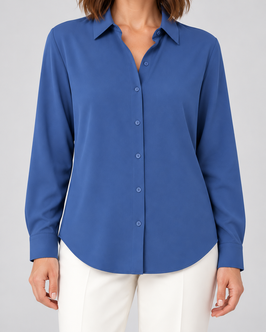 CYRA blue long sleeve button-front shirt - fabric-detail view
