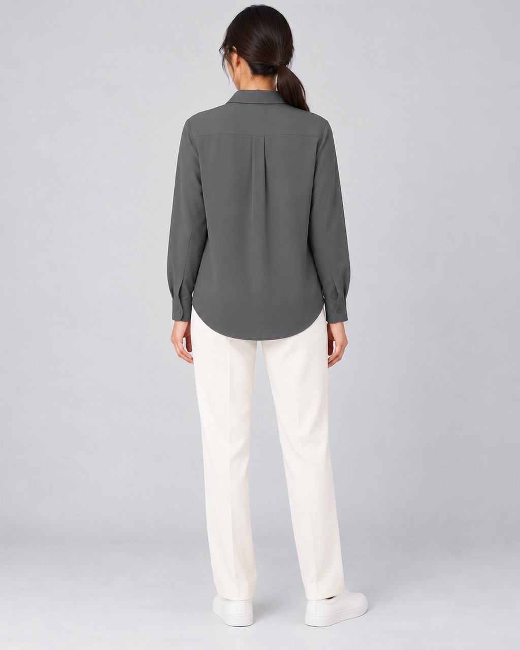 CYRA gray long sleeve button-front shirt - back view