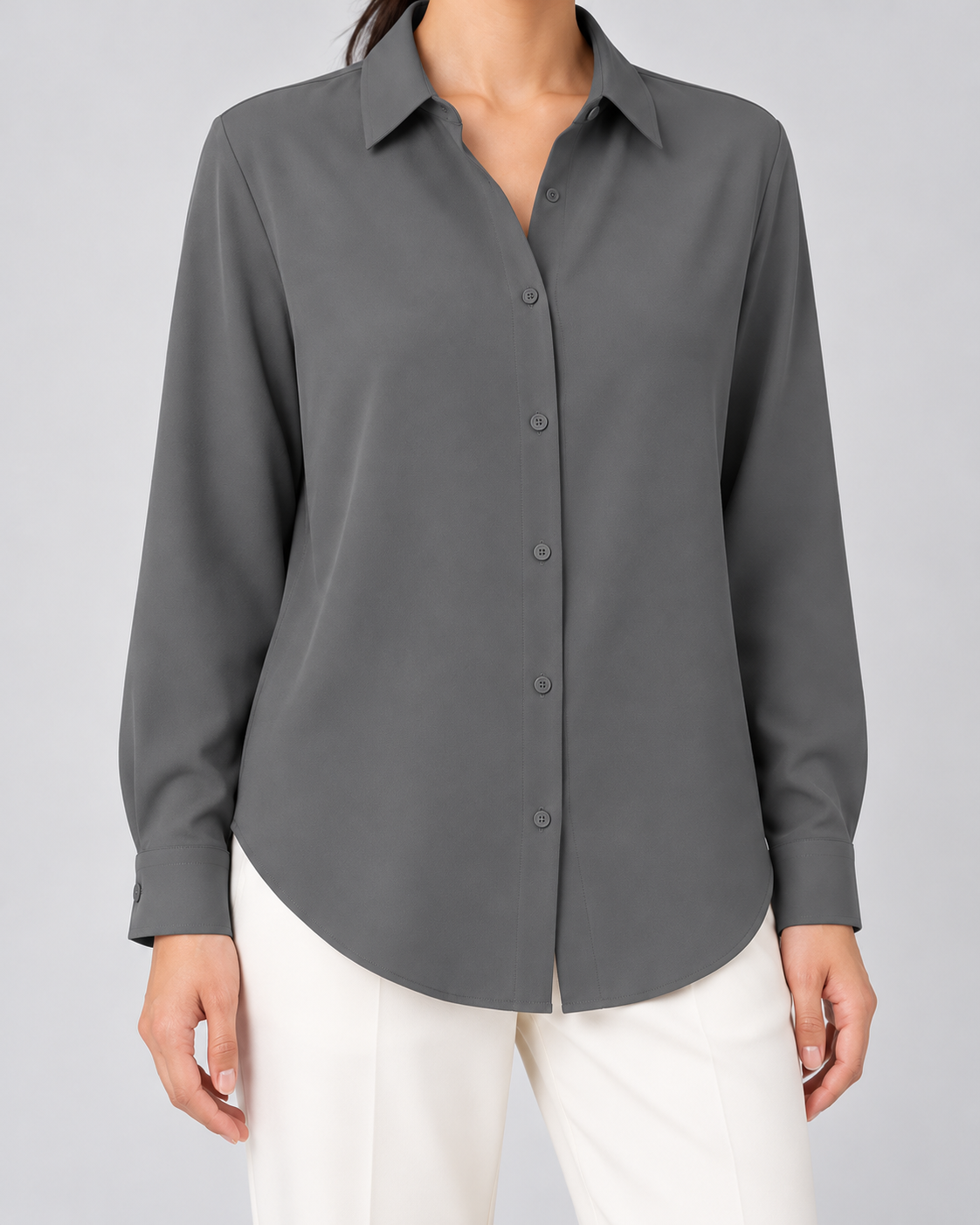CYRA gray long sleeve button-front shirt - fabric-detail view