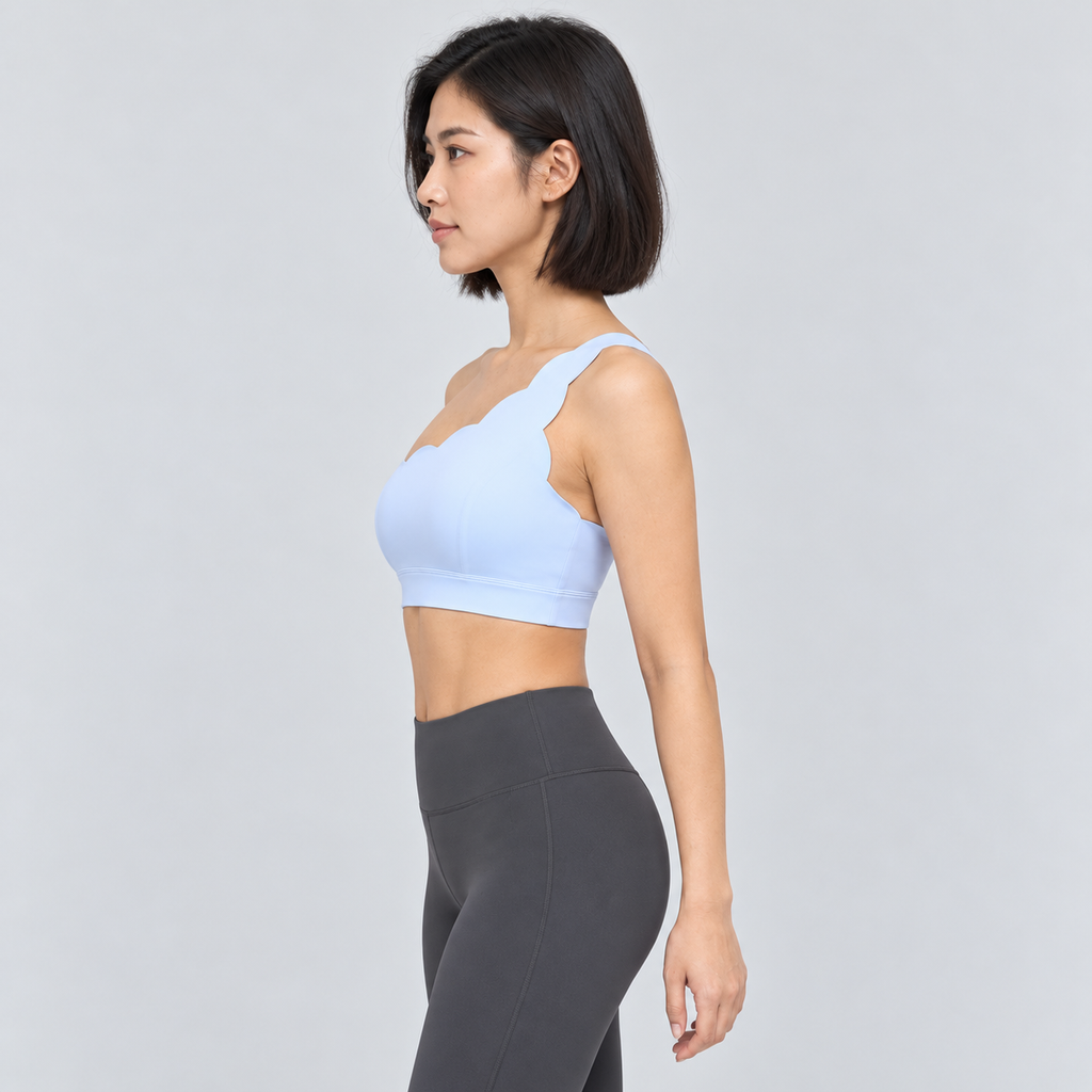 EMY BABY BLUE one-shoulder sports bra - side view