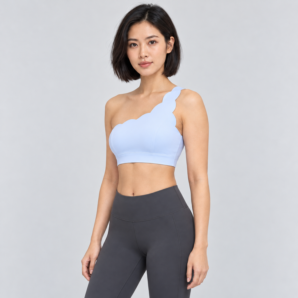 EMY BABY BLUE one-shoulder sports bra - three-quarter view